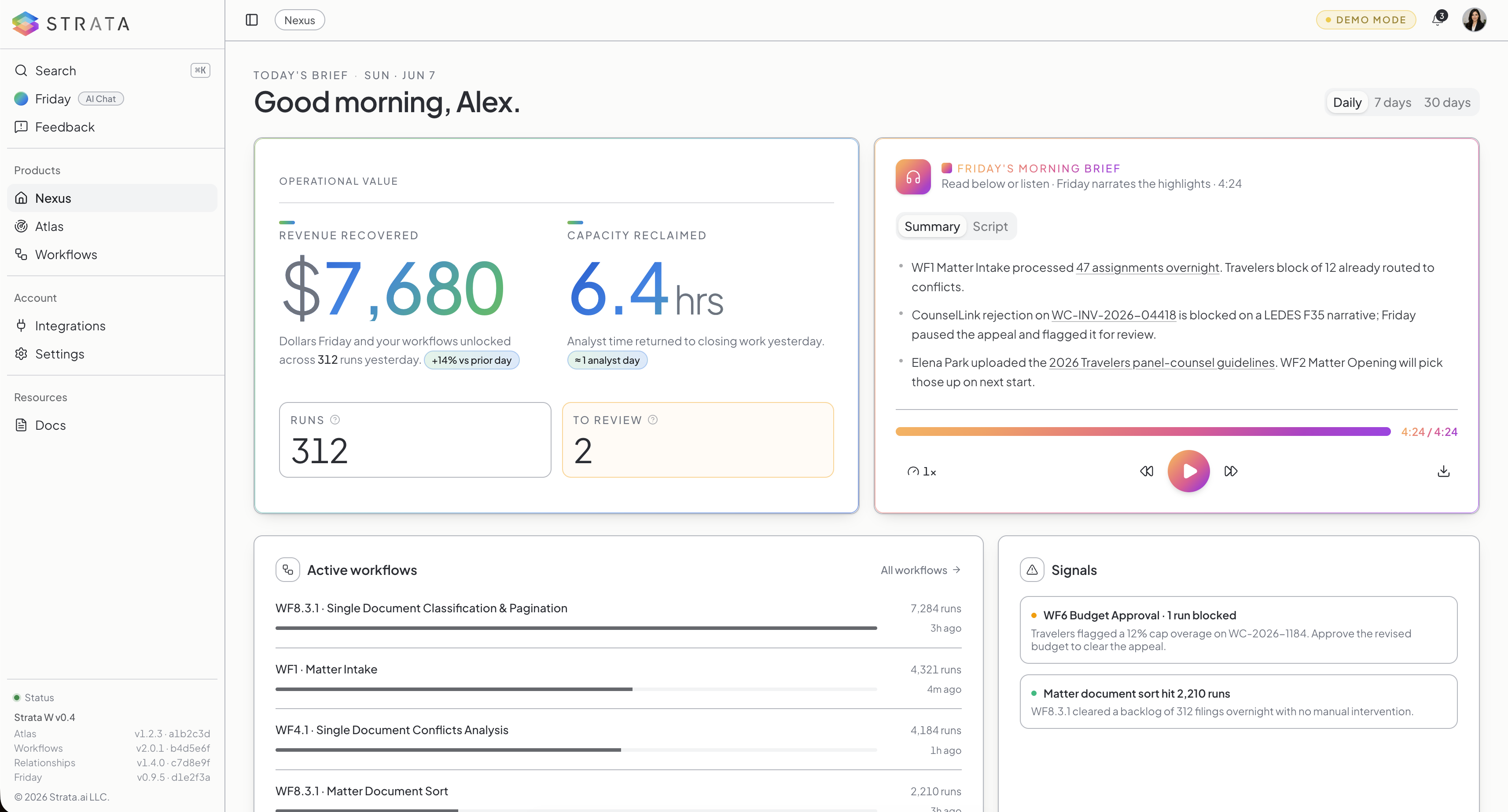 Strata Nexus dashboard